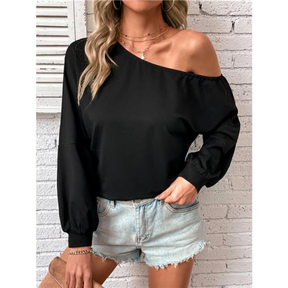 One-Shoulder Long Sleeve Casual Sweatshirt